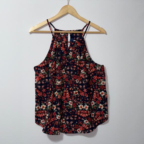 Blu rain Floral tank top blouse with keyhole women's size medium - Picture 1 of 8